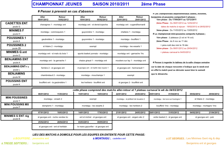 Calendrier championnat séniors